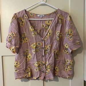 Madewell Pale Pink and Yellow Floral Top Size L